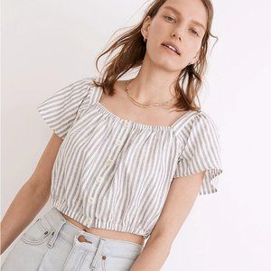 NWT Madewell - Flutter-Sleeve Button-Front Crop Top in Stripe - XXS